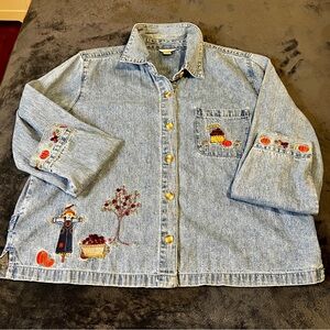Vintage Wms Christopher &Banks Cotton Denim Apple Harvest Cottagecore Shirt XL